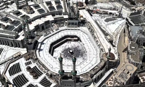 Mecca from a bird’s-eye view: Pilgrims circling the Kaaba in a sea of peace